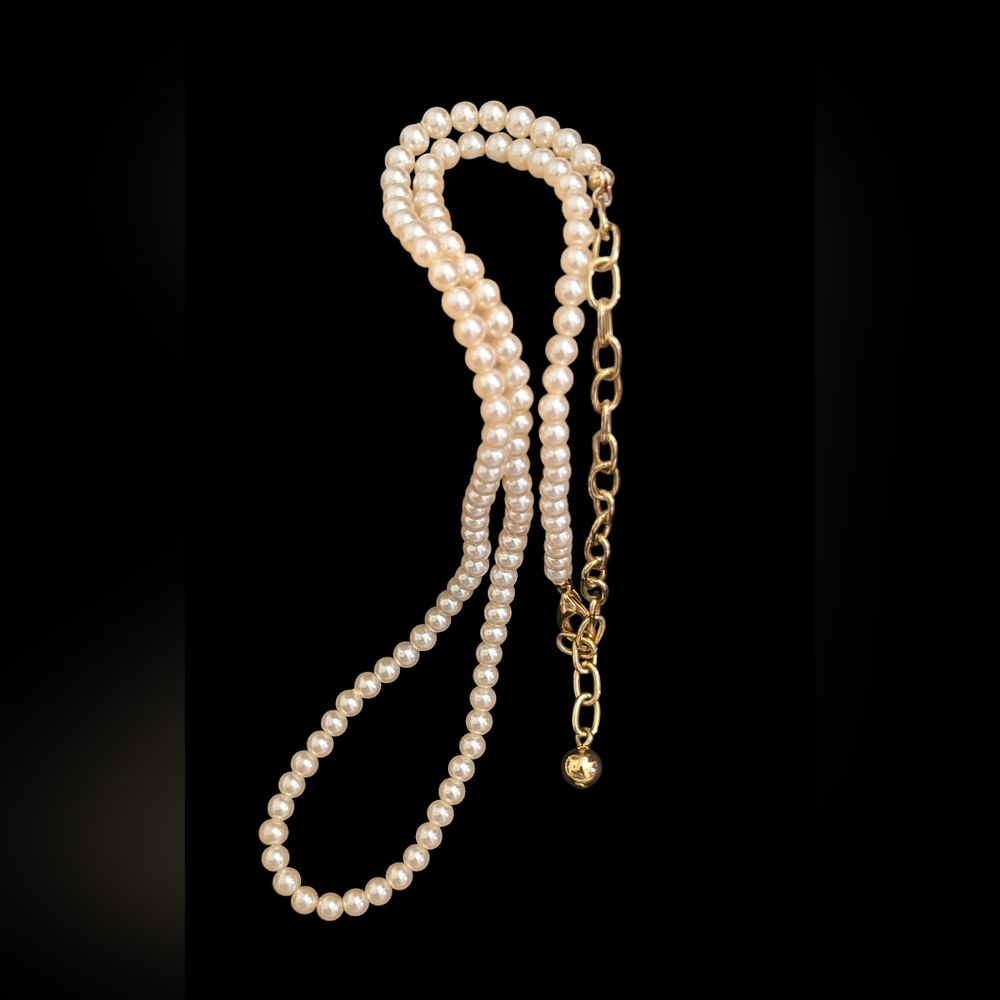 Pearl Necklace, Faux Pearl Necklace, Cream Pearl Necklace, Adjustable Necklace - Picture 3 of 3